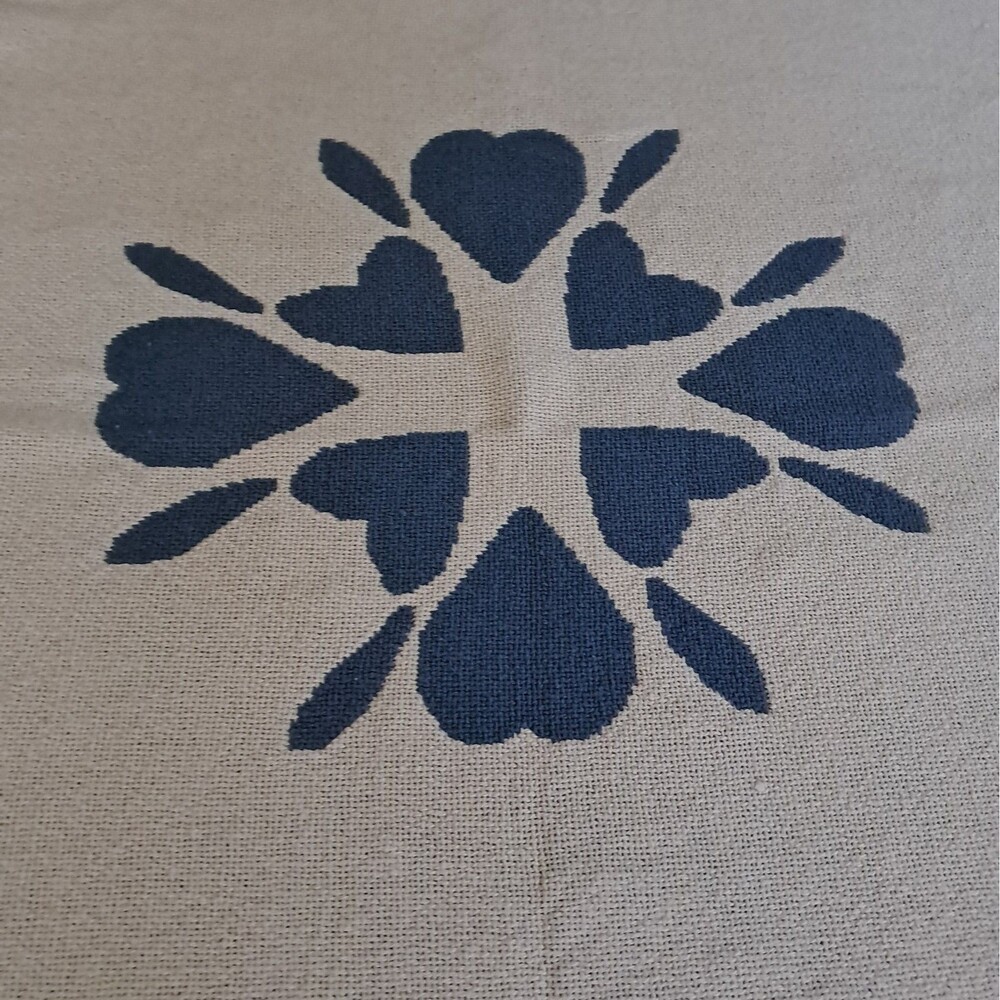 Cottagecore Blue Heart Woven Tapestry Throw Fringe Blanket Reversible Vtg - Picture 4 of 9